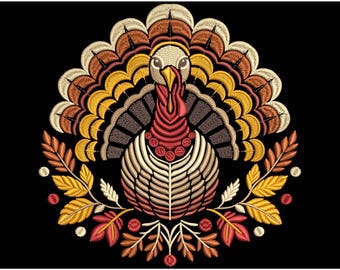 Thanksgiving Turkey Embroidery Design, Autumn Embroidery, Fall Thanksgiving Turkey for Towels, Aprons, Décor, Farmhouse Turkey Pattern PES