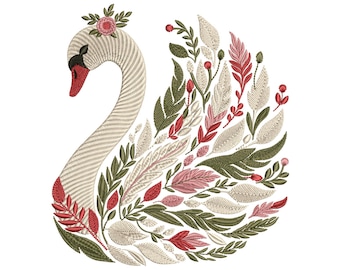 Floral Elegant Swan Embroidery Design – Floral Machine Embroidery Pattern – Instant Download Digital File, Bird Embroidery, Swan Pattern PES