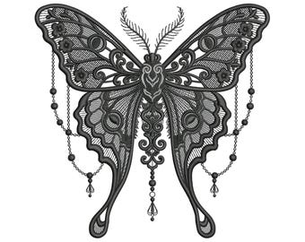 Gothic Luna Moth Embroidery Design, Baroque Moth Machine Embroidery File, Dark Academia Insect PES DST VP3, Luna Moth Digital Pattern File