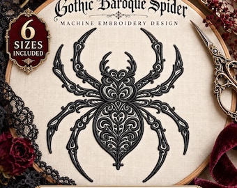 Gothic Spider Embroidery Design, Baroque Spider Machine Embroidery File, Halloween Spooky Spider Embroidery, Spider Pattern PES, DST, JEF