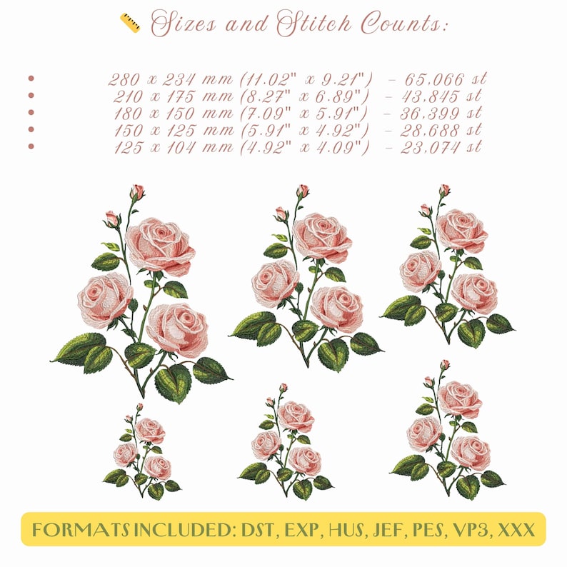 Pes Red Roses Vintage Pink Roses Machine Embroidery Design PES, Rose Pattern, Flowers ...