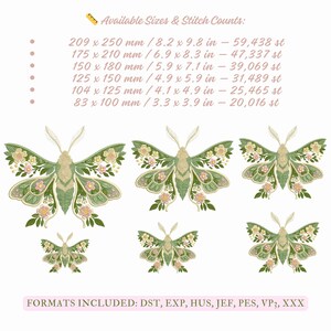 Embroidery Moon Moth with flowers, Nature insect design in 6 sizes, Luna Moth Flower Embroidery Design, Moth Pattern PES, Insect Embroidery