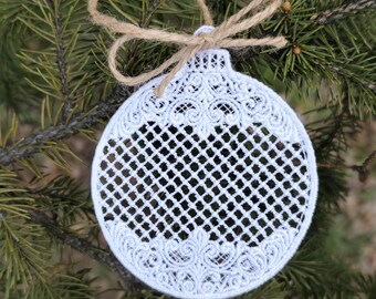 FSL Christmas Ornament Embroidery Design, Lace Bauble Machine Pattern (Digital Download)