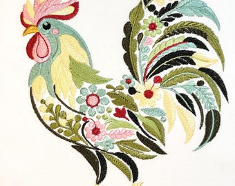 Floral Rooster Embroidery Design: Rustic Farmhouse Decor PES, DST, EXP, Rooster Embroidery Pattern, Animal Embroidery File, Boho Embroidery