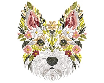 Floral Australian Terrier Machine Embroidery Design, Aussie Terrier Embroidery Pattern PES, Dog Embroidery Design, Pet Embroidery PES DST