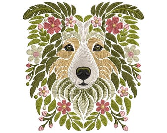 Border Collie Embroidery Design, Dog Machine Embroidery Pattern, Pet Lover Gift, Floral Embroidery, Pet Embroidery, Instand Download PES DST
