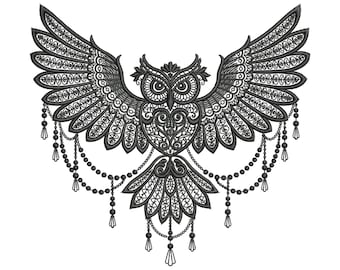 Baroque Owl Embroidery Design, Gothic Lace Owl Machine Embroidery Design PES, Owl Pattern, Dark Victorian Embroidery Owl, Dark Academia Owl