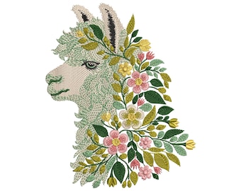 Floral Alpaca Machine Embroidery Design, Animal Emroidery, Alpaca Pattern, Boho Animal Embroidery, DIY Gift, Instand Download dst, pes, jef
