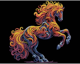 Fire Horse Embroidery Design 2026, Chinese Zodiac Horse Machine Embroidery PES, New Year Symbol Embroidery, Animal Embroidery, Horse Pattern