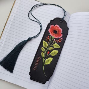Poppy Bookmark Machine Embroidery Design, Floral Bookmark Embroidery File, Red Poppy Flower, DST PES JEF VP3, 4 Sizes Download