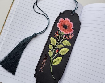 Poppy Bookmark Machine Embroidery Design, Floral Bookmark Embroidery File, Red Poppy Flower, DST PES JEF VP3, 4 Sizes Download