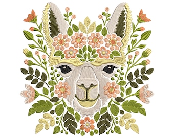 Floral Alpaca Machine Embroidery Design, Boho Animal Embroidery Pattern, Cute Alpaca Pattern for Clothes & Home Decor, Alpaca Pattern PES