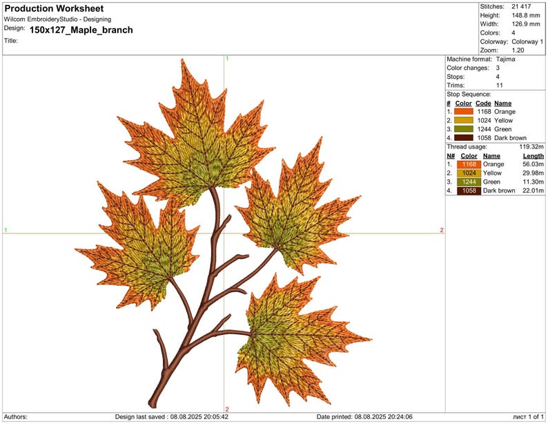 Fall Maple Leaf Embroidery Design – Autumn Branch Stitch Pattern PES ...