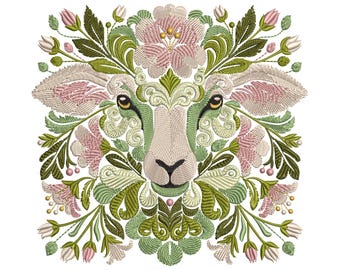 Flower Sheep Embroidery Design - Machine Embroidery Pattern for Home Decor & Apparel, Sheep Pattern, Animal Embroidery, Floral Embroidery