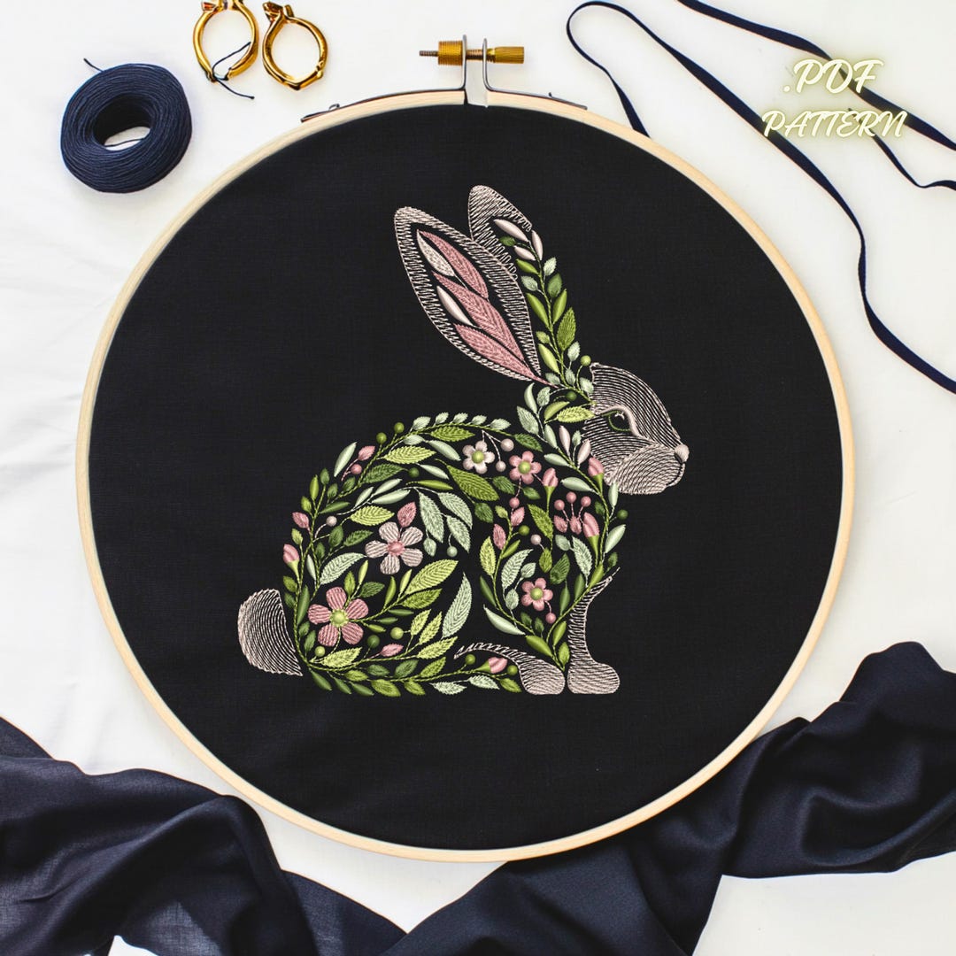 Explore Unique Rabbit Designs Hand Embroidery Design: Floral Rabbit Pattern - Etsy