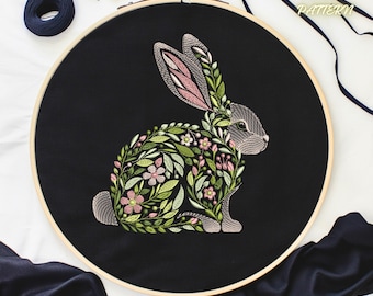 Hand Embroidery Design: Floral Rabbit Pattern
