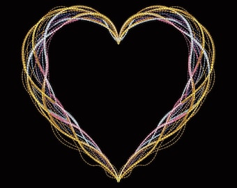 Neon Heart Frame Embroidery Design – Machine Embroidery Pattern for Valentine’s Day, Floral Heart PES, Floral Machine Embroidery Pattern DST