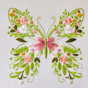 Diseño de bordado a máquina de mariposa floral: Patrón de jardín natural, patrón de bordado de mariposa, bordado de verano, descarga instantánea PES DST
