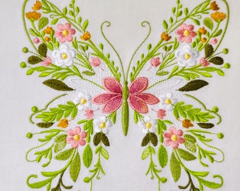 Floral Butterfly Machine Embroidery Design: Nature Garden Pattern, Butterfly Embroidery Pattern, Summer Embroidery, Instant Download PES DST