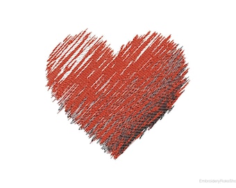 Scribbled Heart Embroidery Design PES, Valentine Machine Embroidery, Sketch Style Heart PES DST, Love Embroidery File, Romantic Pattern Pes
