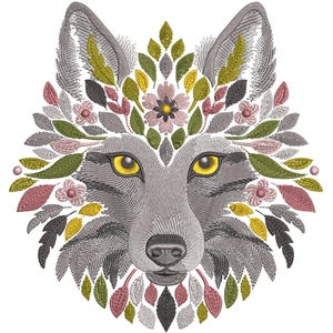 Floral Wolf Embroidery Design: Bohemian Animal Pattern (Instant Download)