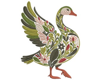 Floral Goose Machine Embroidery Design, Folk Goose Embroidery Pattern PES, Boho Embroidery, Cottagecore Embroidery, Farmhouse Decor Bird PES