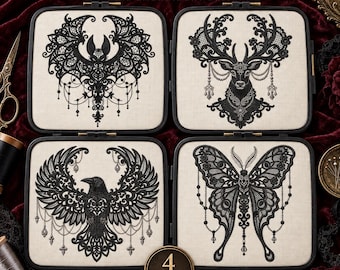 Gothic Raven Embroidery Design Baroque Crow Machine Embroidery File Dark Academia PES DST 4x4 5x5 6x6 Instant Download