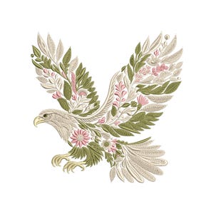 Floral Eagle Embroidery Design, Flight Bird Embroidery Design, Stunning Bird Machine Embroidery Pattern, Eagle Pattern, Eagle PES DST JEF