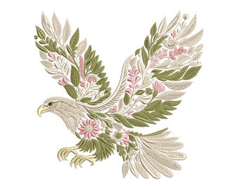 Floral Eagle Embroidery Design, Flight Bird Embroidery Design, Stunning Bird Machine Embroidery Pattern, Eagle Pattern, Eagle PES DST JEF