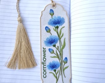 Cornflower Bookmark Machine Embroidery Design, Blue Floral Digital File, 4 Sizes Instant Download