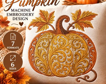 Pumpkin Embroidery for Fall – Autumn Leaves Decorative Pumpkin, Machine Embroidery Pumpkin PES, Autumn Embroidery, Halloween Embroidery PES