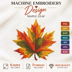 Autumn Maple Leaf Embroidery Design, Perfect for Fall Home Decor & Gifts, High-Quality Embroidery for Any Project! Maple Pattern PES DST EXP