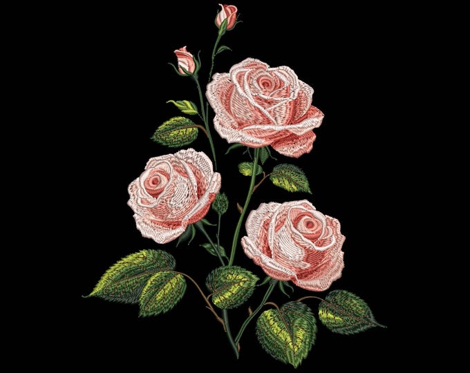 Featured listing image: Vintage Pink Roses Machine Embroidery Design PES, Rose Pattern, Flowers Embroidery PES, Perfect for Dresses, Pillowcases, Tote Bags & More