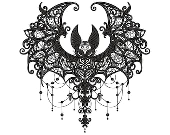 Baroque Gothic Bat Embroidery Design, Gothic Halloween Bat Machine Embroidery Pattern PES, Dark Victorian Embroidery Bat, Dark Academia Bat
