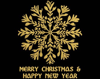 Snowflake Embroidery Design – "Merry Christmas & Happy New Year", Christmas Snowflake Machine Embroidery Pattern, Christmas Embroidery File