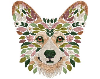 Corgi Embroidery Design, Floral Corgi Machine Embroidery Design, Corgi Pattern Design, Dog Embroidery, Pet Embroidery, Instant Download