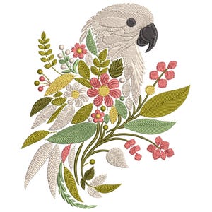 Floral Parrot Embroidery Design - Machine Embroidery Designs for Crafts, Home Decor, Apparel & Gifts, Parrot Pattern, Bird Embroidery PES