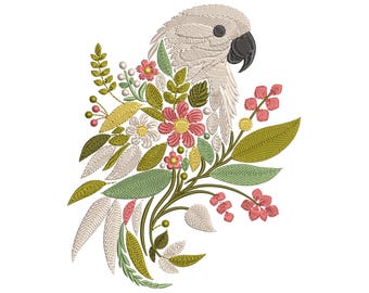 Floral Parrot Embroidery Design - Machine Embroidery Designs for Crafts, Home Decor, Apparel & Gifts, Parrot Pattern, Bird Embroidery PES