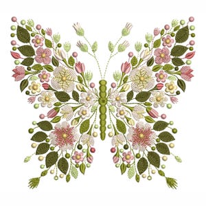 Floral Butterfly Machine Embroidery Design, Butterfly Embroidery Design, Sewing Patch, Nature-Inspired Embroidery Pattern, Instant Download