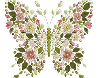 Floral Butterfly Machine Embroidery Design, Butterfly Embroidery Design, Sewing Patch, Nature-Inspired Embroidery Pattern, Instant Download