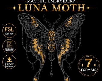 Elegant Moon Moth FSL Embroidery Design - Delicate Lace Butterfly for Machine Embroidery - Instant Download!
