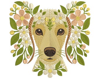 Floral Dachshund Embroidery Design, Dog Lovers Gift, Dog Embroidery, Dachshund Pattern, Cute Floral Pet Embroidery, Pet Embroidery Design