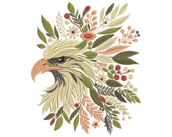 Majestic Eagle Embroidery Design – Floral Eagle Machine Embroidery Pattern, Digital Download – Nature-Inspired File, Bird Embroidery PES DST