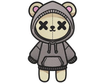 Сute bear embroidery design in 4 sizes. Bear embroidery design for clothes, gifts. Instant Download.