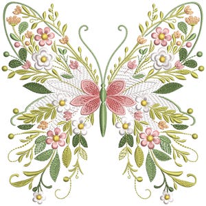 Floral Butterfly Machine Embroidery Design: Nature Garden Pattern, Butterfly Embroidery Pattern, Summer Embroidery, Instant Download PES DST