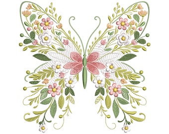 Floral Butterfly Embroidery Design, Machine Embroidery File Insects, Nature Garden Wings Pattern, Butterfly Pattern, Instant Download PES