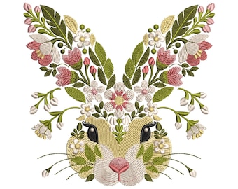 Floral Bunny Embroidery Design, Bunny Machine Embroidery Design, Bunny Pattern File, Rabbit Embroidery Design, Instant Download 6 sizes