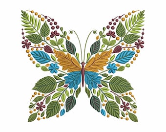 Floral Butterfly Machine Embroidery Design Botanical Wings, Pattern Nature Inspired Botanical Wings, Butterfly Pattern PES, DST, JEF File