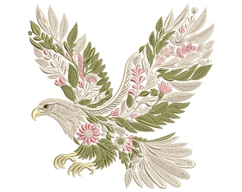 Floral Eagle Embroidery Design, Flight Bird Embroidery Design, Stunning Bird Machine Embroidery Pattern, Eagle Pattern, Eagle PES DST JEF