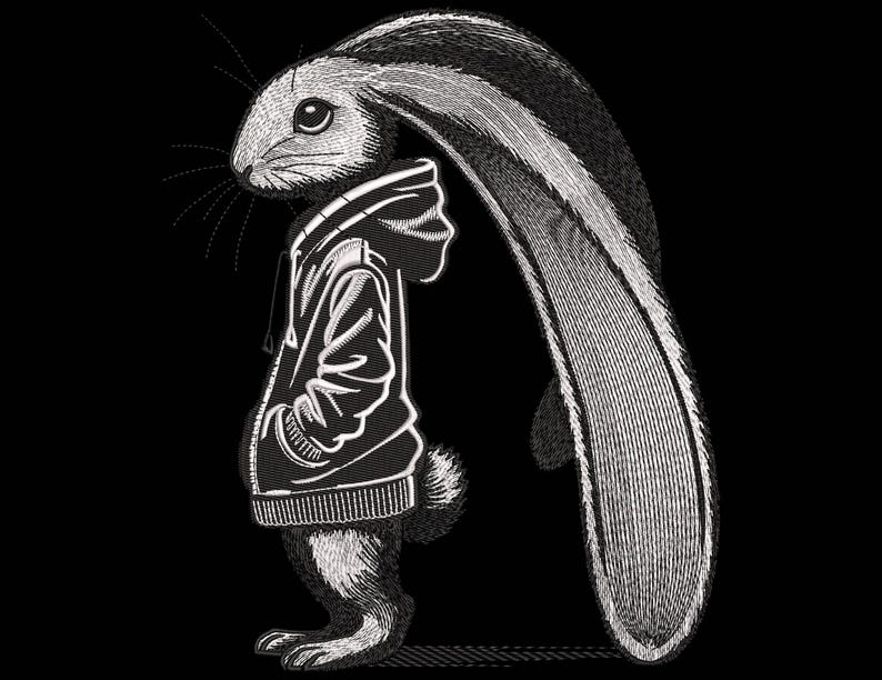 Rabbit Embroidery Design, Trendy Rabbit in Hoodie Embroidery Design, Bunny in Hoodie Machine Embroidery Design, Embroidery for a Hoodie